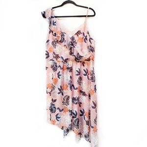 A New Day Pink Floral Chiffon Dress Asymmetrical Surplice Bodice Size XXL